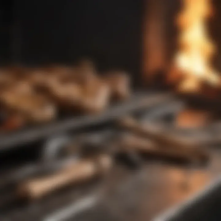 Close-up of maintenance tools for wood fired ovens