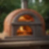 Close-up view of an outdoor pizza oven showcasing its materials and design intricacies