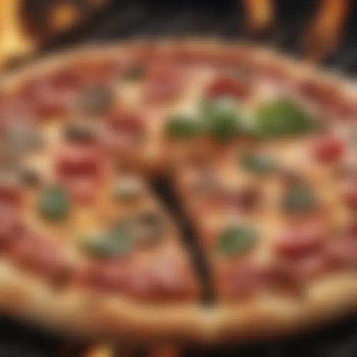 Close-up of a pizza being grilled on a BBQ with an insert