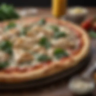 A beautiful arrangement of ingredients for Chicken Florentine Pizza including spinach, chicken, and cheese