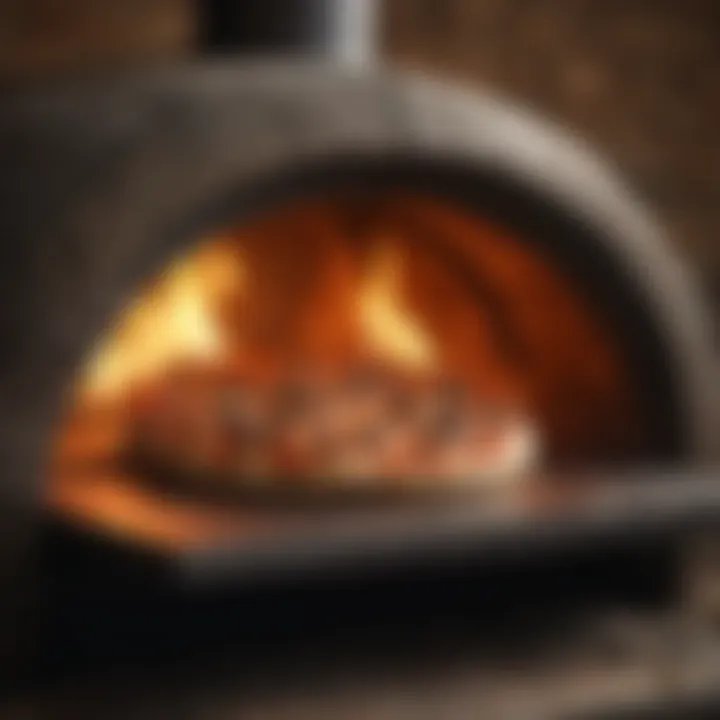 Wood-fired pizza oven with blazing flames