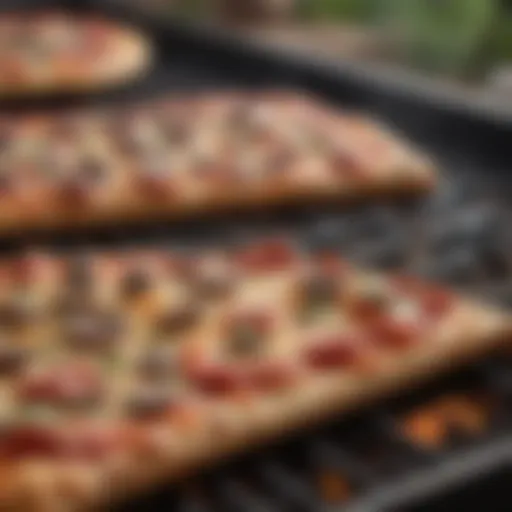 A beautifully baked pizza with a crispy crust on a grill