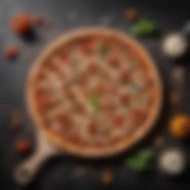 Freshly Topped Pizza Presented on a Paddle A vibrant pizza topped with fresh ingredients resting on a pizza paddle.