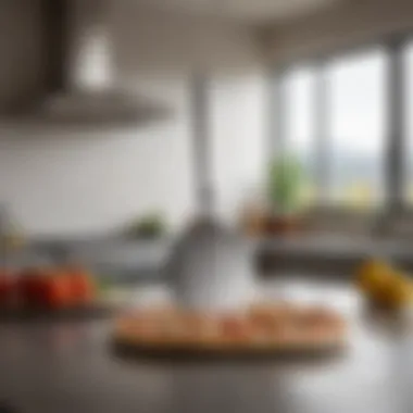 Sleek Stainless Steel Pizza Paddle in a Contemporary Setting A stainless steel pizza paddle reflecting a modern kitchen ambiance.