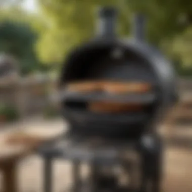 A close-up view of the Weber grill with a pizza oven attached, showcasing its modern design.