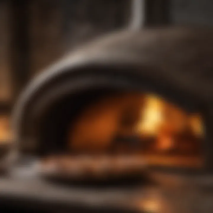 An artisan pizza oven with flames, illustrating traditional cooking methods.