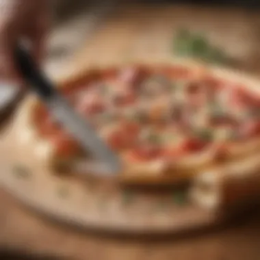 The Williams Sonoma pizza cutter in action, illustrating its functionality on a freshly baked pizza.