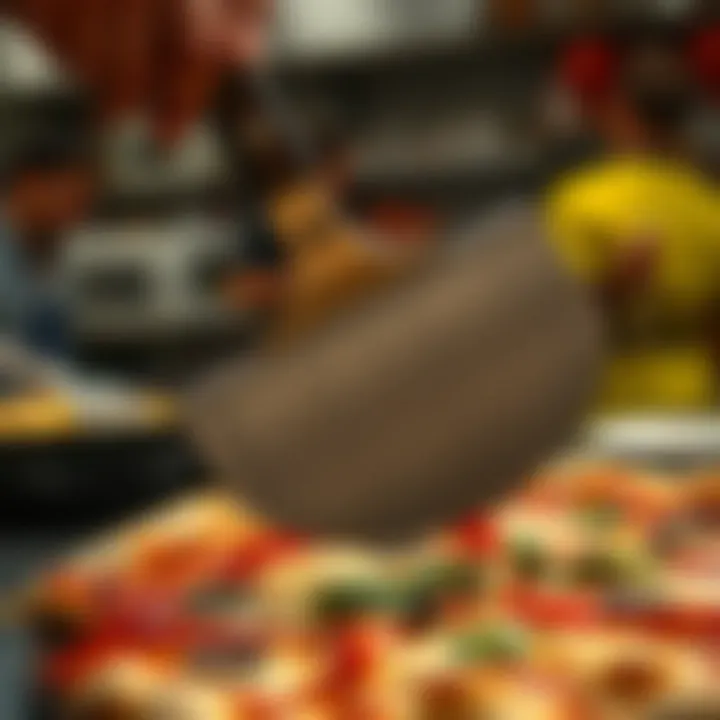 Pizza Peel In Use - Serving Masterfully Baked Pizza Pizza peel in action with a freshly baked pizza