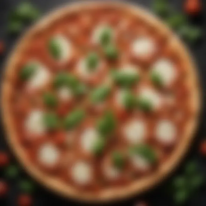 A vibrant Margherita pizza topped with fresh basil and tomatoes, showcasing a classic Italian style.