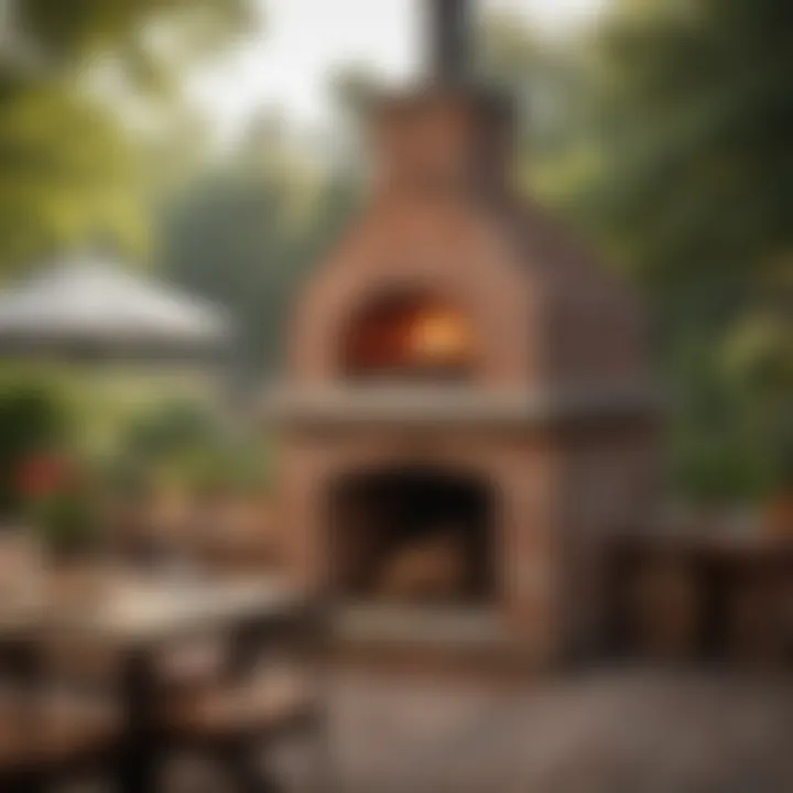 Wood-fired brick pizza oven in use