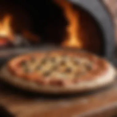 Wood-fired oven baking New York style pizza crust