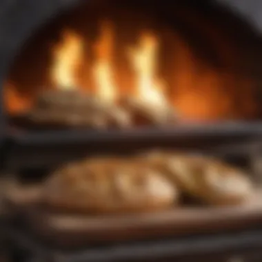 Crackling Crust in Wood-Fired Oven Wood-fired oven with crackling bread crust ready for slicing