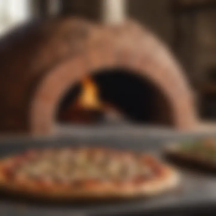 Wood-fired oven cooking a homemade pizza