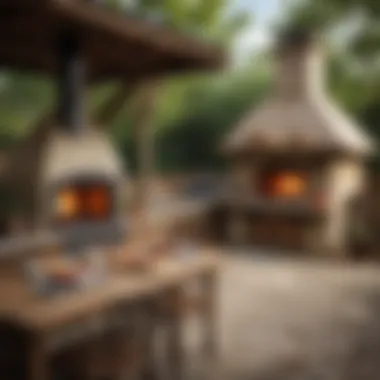 Charming Outdoor Space with Wood Fired Oven A stylish outdoor setting featuring a wood fired oven