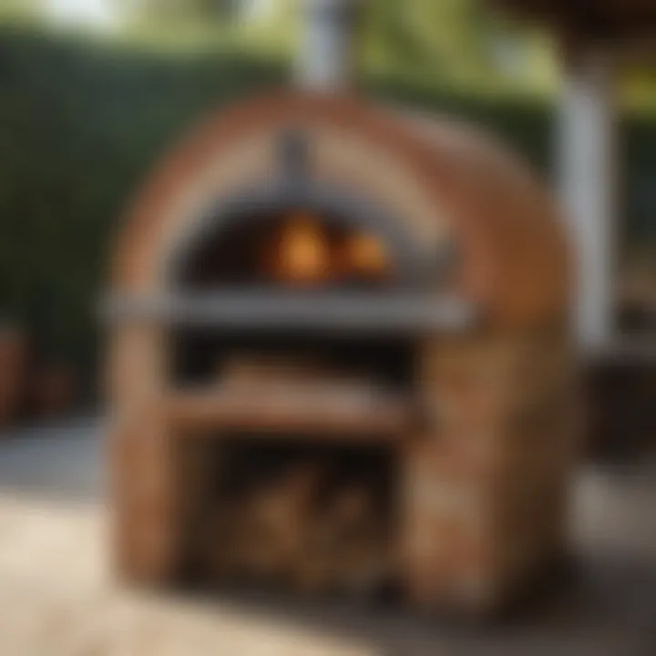 A rustic wood-fired oven with a Margherita pizza baking to perfection inside