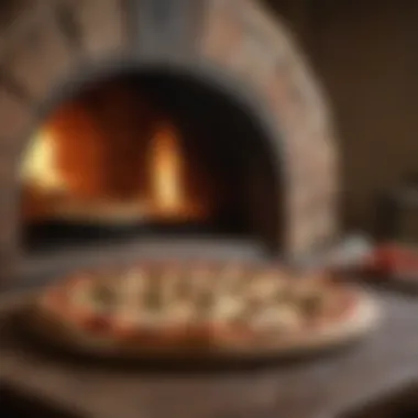 Wood-fired oven with a freshly baked pizza