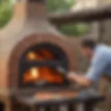 Wood-fired pizza oven in action