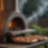 Wood-fired pizza oven emitting aromatic smoke