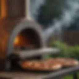 Wood-fired pizza oven emitting aromatic smoke