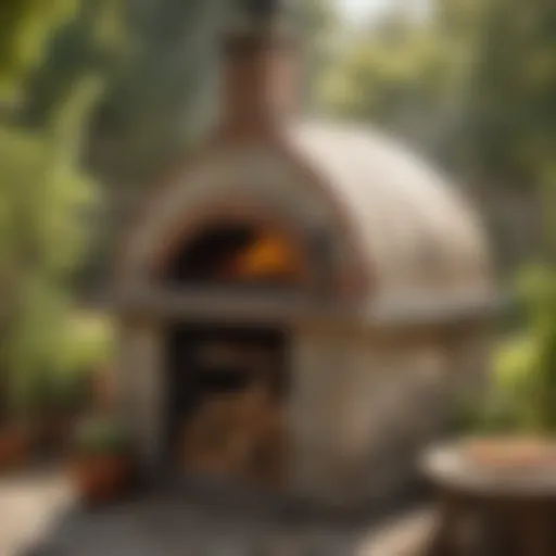 Wood-fired pizza oven in backyard setting