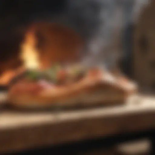 Wood-fired pizza oven emitting aromatic smoke