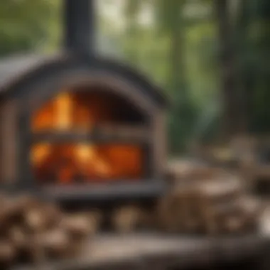 Wood-fired oven with logs burning